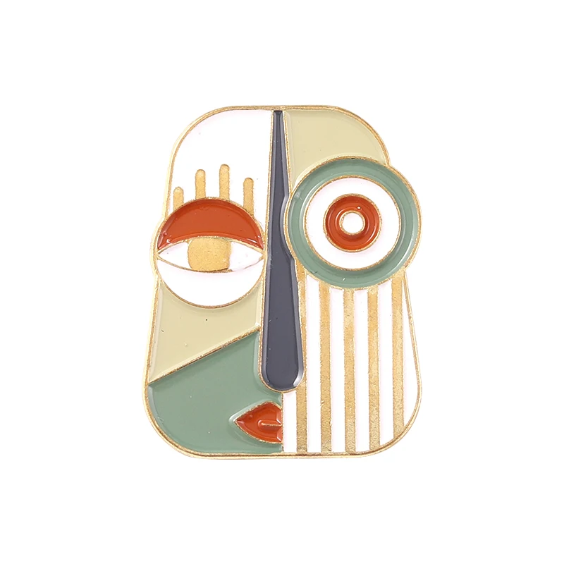 Art Retro Face Mask Metal Enamel Brooch Exaggerated Abstract Oil Painting Badge Fashion Lapel Backpack Jewelry Accessories Gift