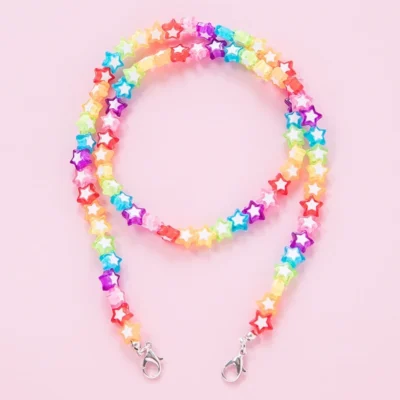 Kids Acrylic Rainbow Colorful Star Heart Beaded Chain Face Mask Holder Lanyard Eyeglass Anti-Lost Strap Necklace String