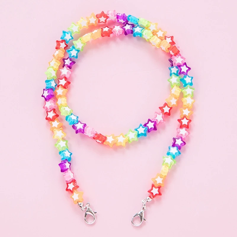 Kids Acrylic Rainbow Colorful Star Heart Beaded Chain Face Mask Holder Lanyard Eyeglass Anti-Lost Strap Necklace String