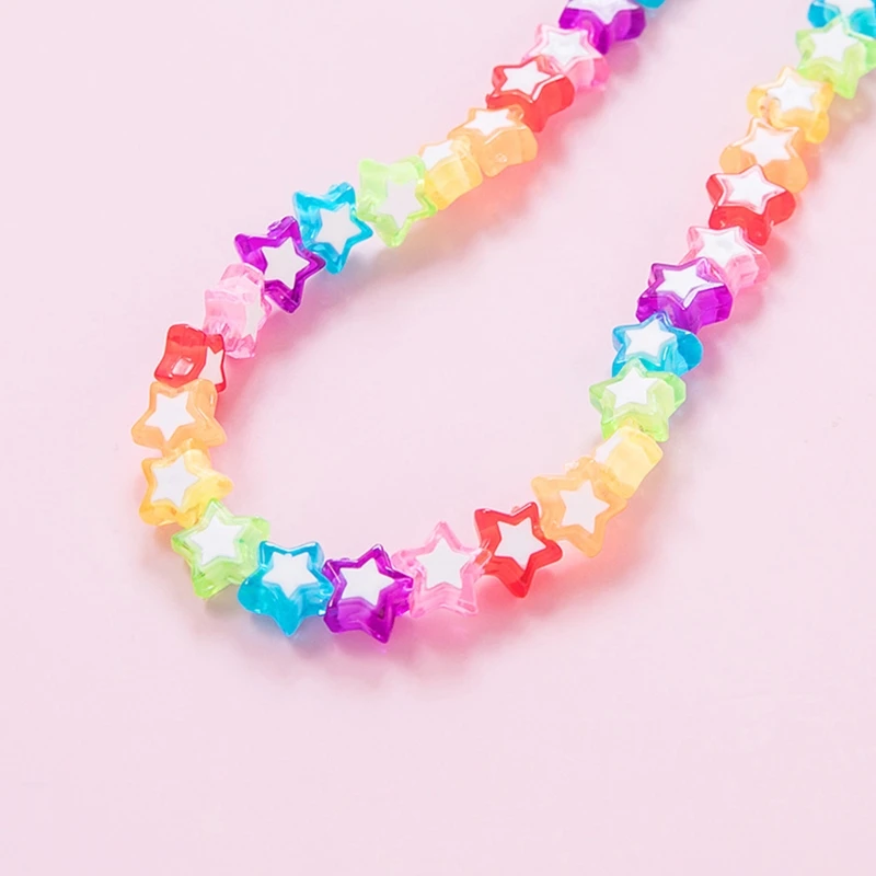 Kids Acrylic Rainbow Colorful Star Heart Beaded Chain Face Mask Holder Lanyard Eyeglass Anti-Lost Strap Necklace String