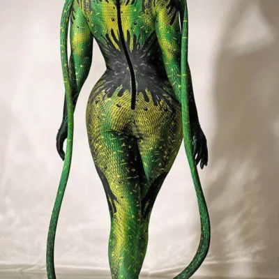 Halloween Rave Party Role-playing Stage Clothes Green bodysuit snake Spandex Stretch Skinny Jumpsuit Men Women Cosplay Costume