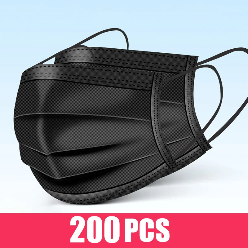 10/50/100/200PCS Disposable Mask Earloop Pink Bule Black White Mouth Masks 3 Layers Meltblown Non-Woven Breathable Face Mask
