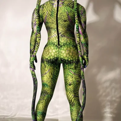 Halloween Rave Party Role-playing Stage Clothes Green bodysuit snake Spandex Stretch Skinny Jumpsuit Men Women Cosplay Costume
