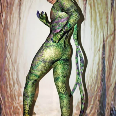 Halloween Rave Party Role-playing Stage Clothes Green bodysuit snake Spandex Stretch Skinny Jumpsuit Men Women Cosplay Costume