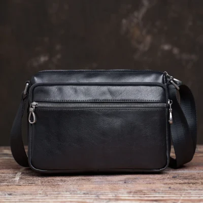 NUPUGOO Casual Men's Shoulder Bag Genuine Leather Fashion Trend  Messenger Original Small Crossbody Zipper Bag For 9.7 Inch Ipad