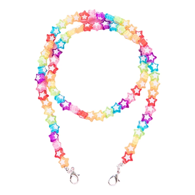 Kids Acrylic Rainbow Colorful Star Heart Beaded Chain Face Mask Holder Lanyard Eyeglass Anti-Lost Strap Necklace String