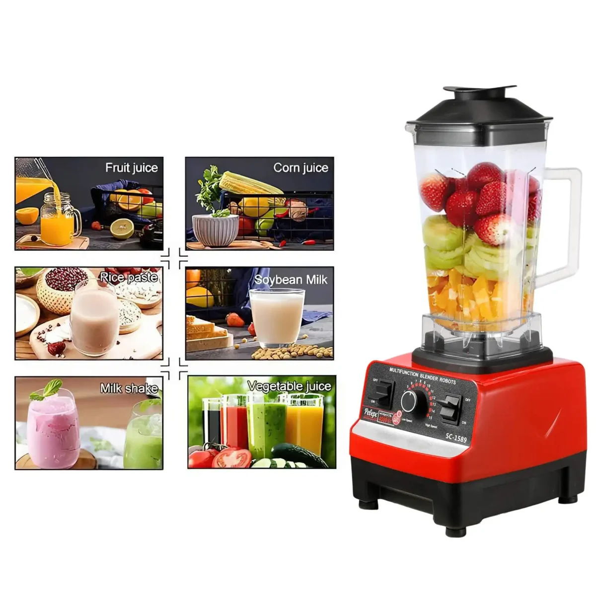 2 in 1 Electric Blender 2000W High Power Heavy Duty Commercial Blender Food Processor Ice Smoothies Kitchen Stationary Mixer