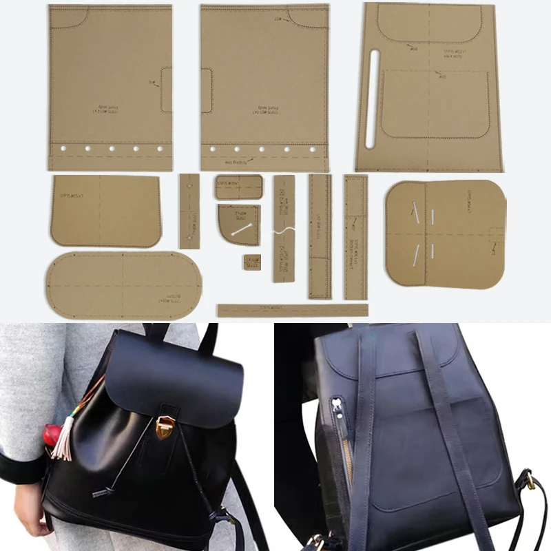 YOMDID 15PCS Shoulder Bag Backpack Making Kraft Template DIY Schoolbag Handmade Kraft Stencil Leather Molds Leather Tools