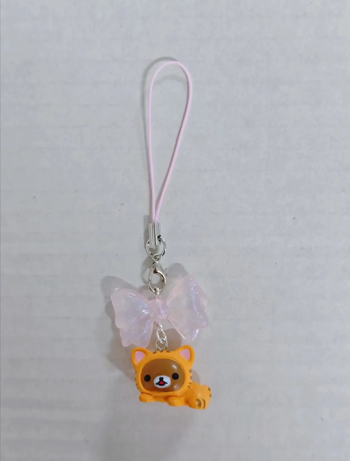 Cute Rilakkuma Korilakkuma Bear Pink Bow Cat Mascot Keychain PVC Bead Strap Keyring Keyholder Bag Pendant Phone Chain Toy