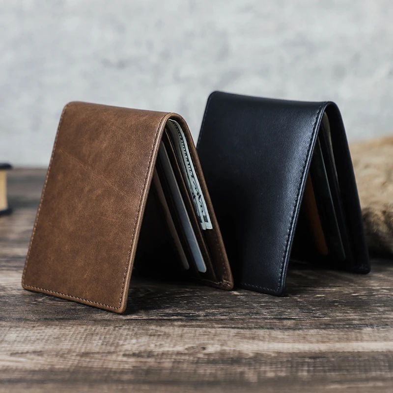 Genuine Leather Small Wallet for Men Casual Card Holder Slim Wallets Bifold Design Male Purse Luxury Money Bag Mini Wallet Thin