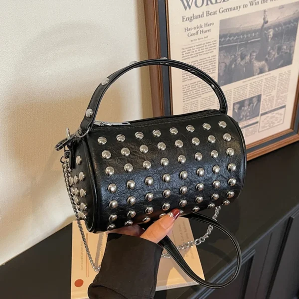 Retro Rivet Crossbody Bag For Women 2026 Boho Clutch Bag Black Handbag Lady Girls Shoulder Phone Purse Small Round Bag Black