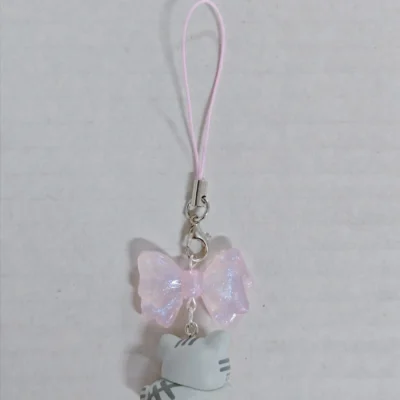 Cute Rilakkuma Korilakkuma Bear Pink Bow Cat Mascot Keychain PVC Bead Strap Keyring Keyholder Bag Pendant Phone Chain Toy