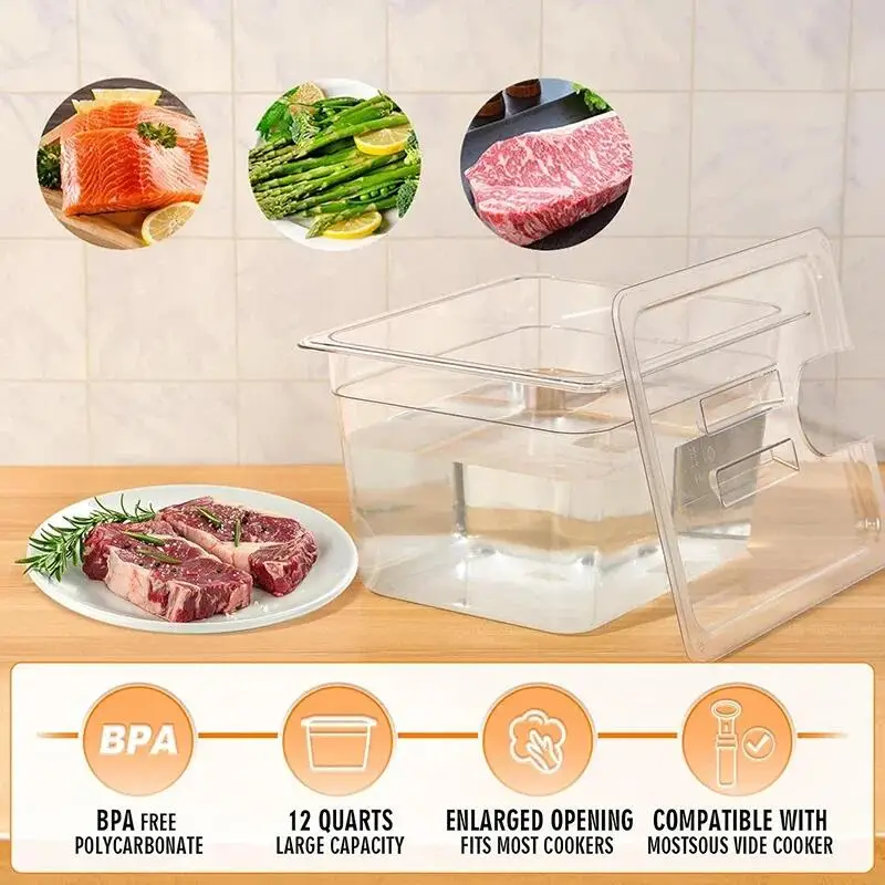 Container 11 Liter/12 Quart with Lid BPA Free Food Grade for Virtually All Immersion Circulators Sous Vide Cookers Accessories