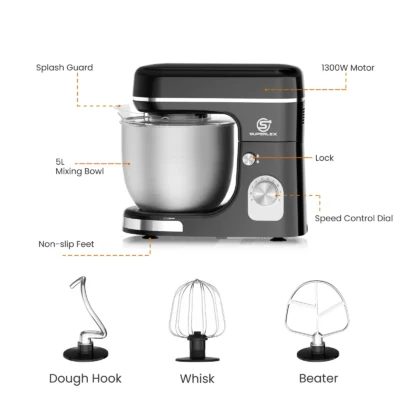 SUPERLEX 5L Stand Mixer 1300W Food Blender Silent Design Versatile Speed Control ABS housing paired With Bowl Stainless Mixer