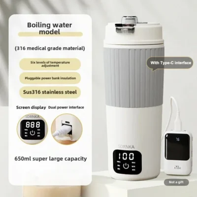 650ml Portable Electric Kettle Travel Boil Water Cup Thermo Pot Smart Teapot Temperature Adjustment Kettle Heating Cup 220V