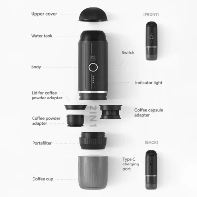 Portable Espresso Machine Heating Coffee Maker Wireless Rechargeable Concentrated Extraction Coffee Machine for Travel Office