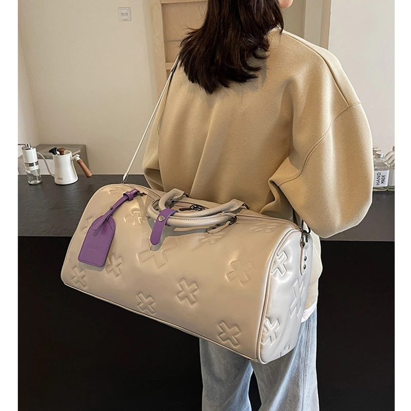 Women'S Travel Duffle Fashion Bag PU Leather Gym Fitness Yoga Luggage Boston Handbag Outdoor Sports Suitcase Shoulder Tote Bag