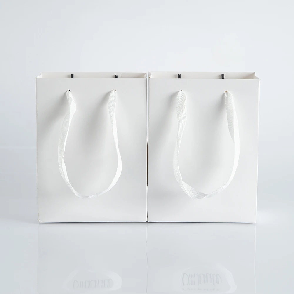 10pack Paper Bags with Ribbon Rope Kraft Handle  Take Away Wedding Birthday Party Shopping Packaging Bag Packaging