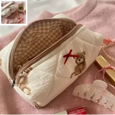New Bow Cosmetic Bag Pink Flower Makeup Organizer Skincare Perfect Gift Washing Bag For Travel Cosmetics Storage Bag