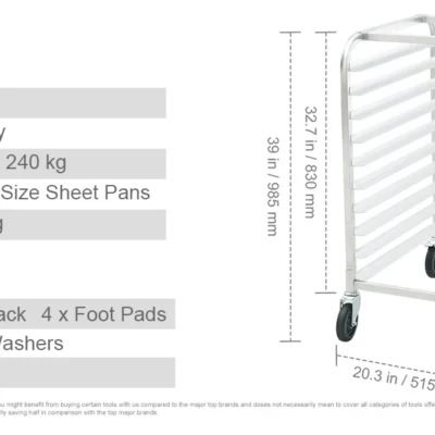 SucceBuy 10/20 Sheet Bun Pan Rack Commercial Bakery Racks with Brake Wheels Aluminum Racking Trolley Storage for Bread Baking