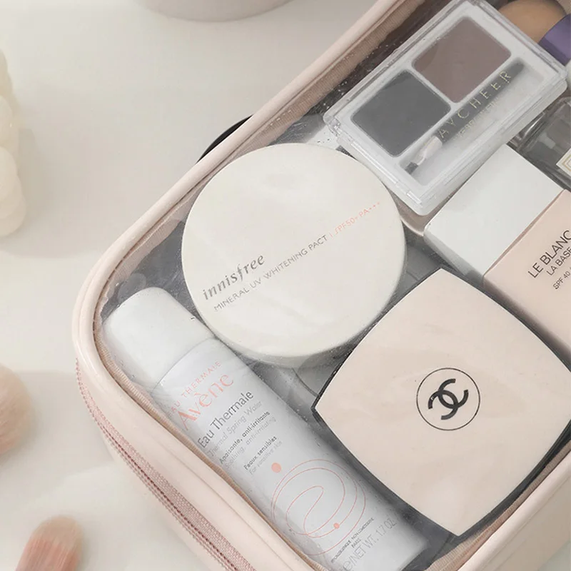 Waterproof PU Makeup Bag Transparent Wash Bags Women Casual Portable Travel Skincare Storage Organizer Make Up Toiletry Bag