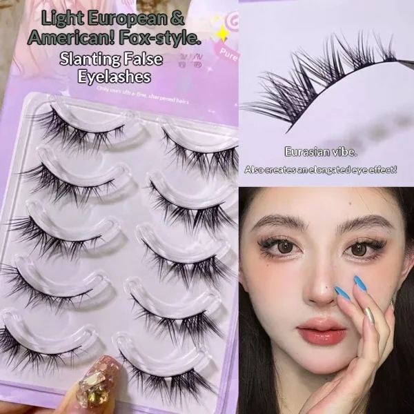 5 Pairs Winged False Eyelashes Reusable Natural Thick Long Manga Lashes Fox Eye Makeup Beauty Tool