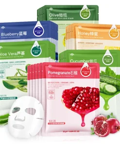30pcs Natural Plant Facial Mask Moisturizing Oil Control Anti-Aging Fruit Aloe Korean Sheet Face Mask Beauty Skin Care Prodcuts