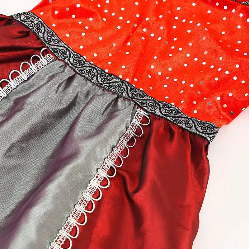 Girls' Outfit: 1 Long Witch Dress + 1 Red Pointed Hat; the Pointed Hat Can Fully Express Individuality and Give an Otherworldly Feel; the Soft and Flowing Black Fabric at the Top of the Hat and Sleeves Gives a Light and Agile Feel; Girls' Costumes for Halloween and Various Holiday Parties