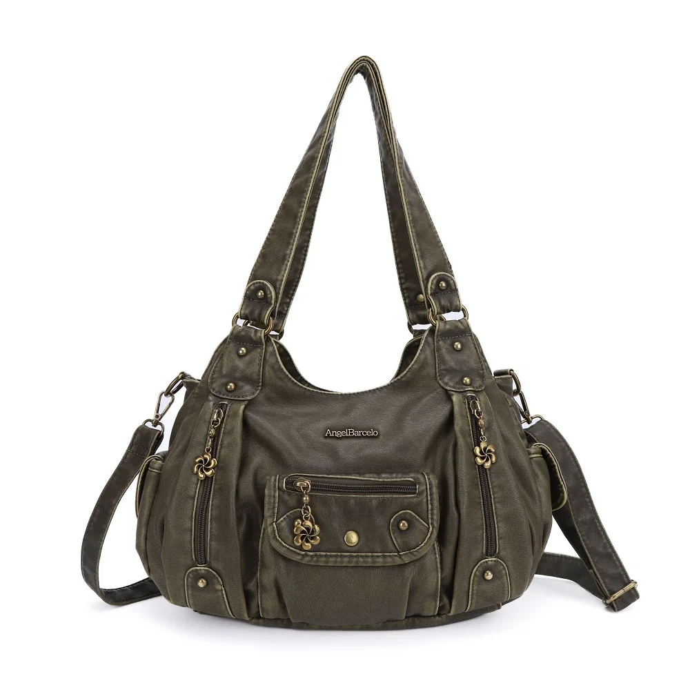Women Handbags Satchel Top-handle Vintage PU Shoulder Bag 12.5”x4.4” Dumpling Pack Multi-pockets Shoulder Bags Wellet