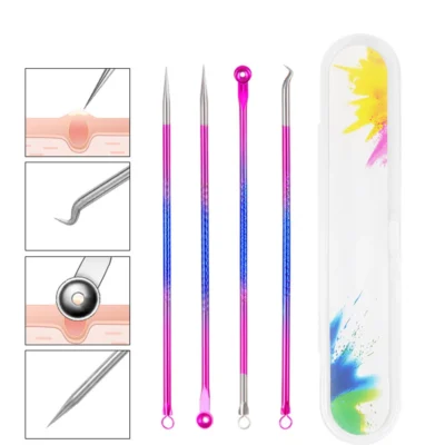 4PCS Acne Blackhead and Acne Remover Skincare Female Beauty Acne Treatment Pore Cleaning Needle Hook