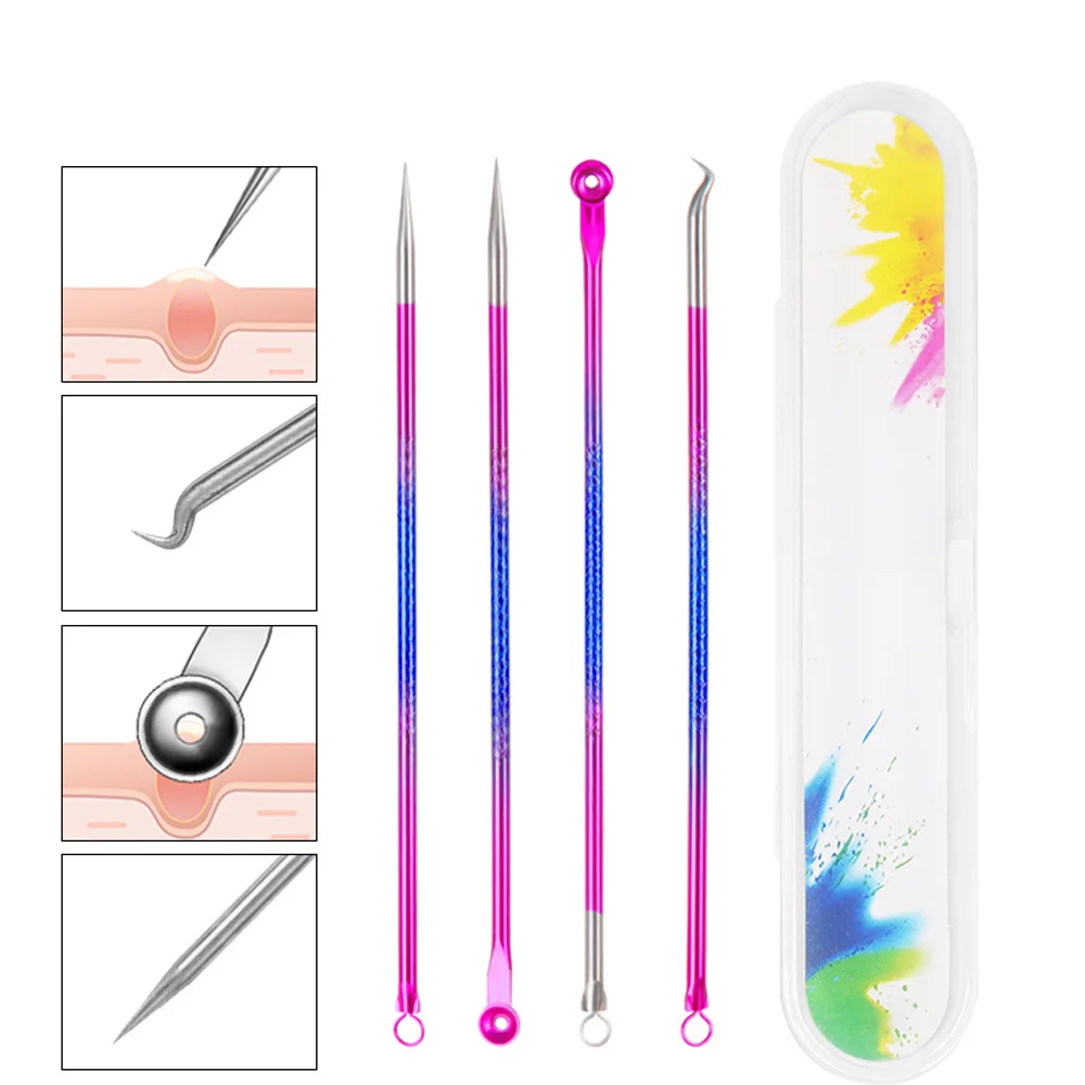 4PCS Acne Blackhead and Acne Remover Skincare Female Beauty Acne Treatment Pore Cleaning Needle Hook