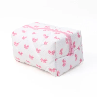 New Bow Cosmetic Bag Pink Flower Makeup Organizer Skincare Perfect Gift Washing Bag For Travel Cosmetics Storage Bag