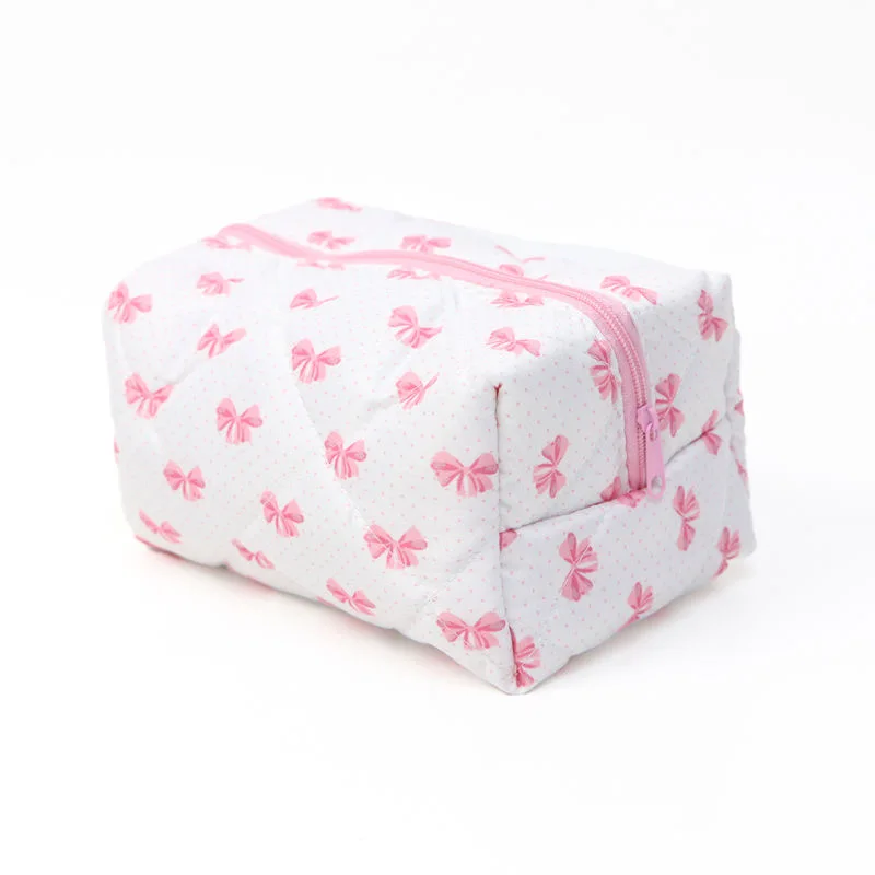 New Bow Cosmetic Bag Pink Flower Makeup Organizer Skincare Perfect Gift Washing Bag For Travel Cosmetics Storage Bag