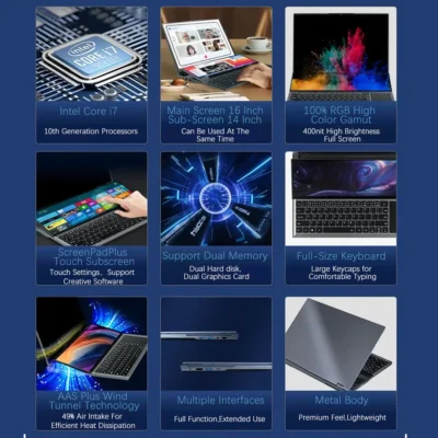 Dual-screen Laptop 14 inch Touch LCD 32GB/16GB/8GB RAM 2TB/1TB/512GB SSD  I7 9th Generation 6 Cores Gaming Laptops Notebook