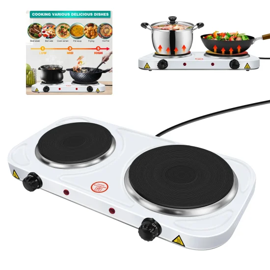 1500W Electric Corded Hob Double Hot Plate 2 Ring Electric Burner with Variable Heat Settings,  Table Top Electric Cooker, Camp