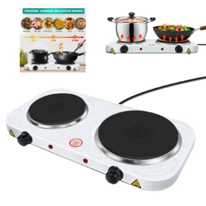 1500W Electric Corded Hob Double Hot Plate 2 Ring Electric Burner with Variable Heat Settings, Table Top Electric Cooker, Camp