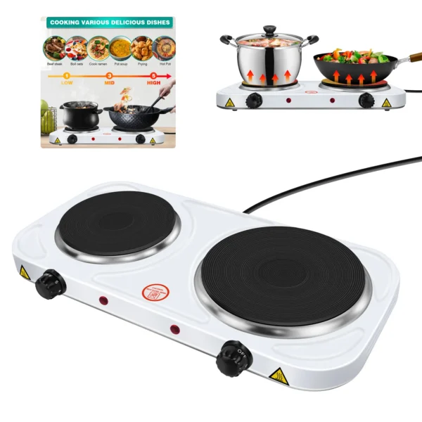 1500W Electric Corded Hob Double Hot Plate 2 Ring Electric Burner with Variable Heat Settings,  Table Top Electric Cooker, Camp