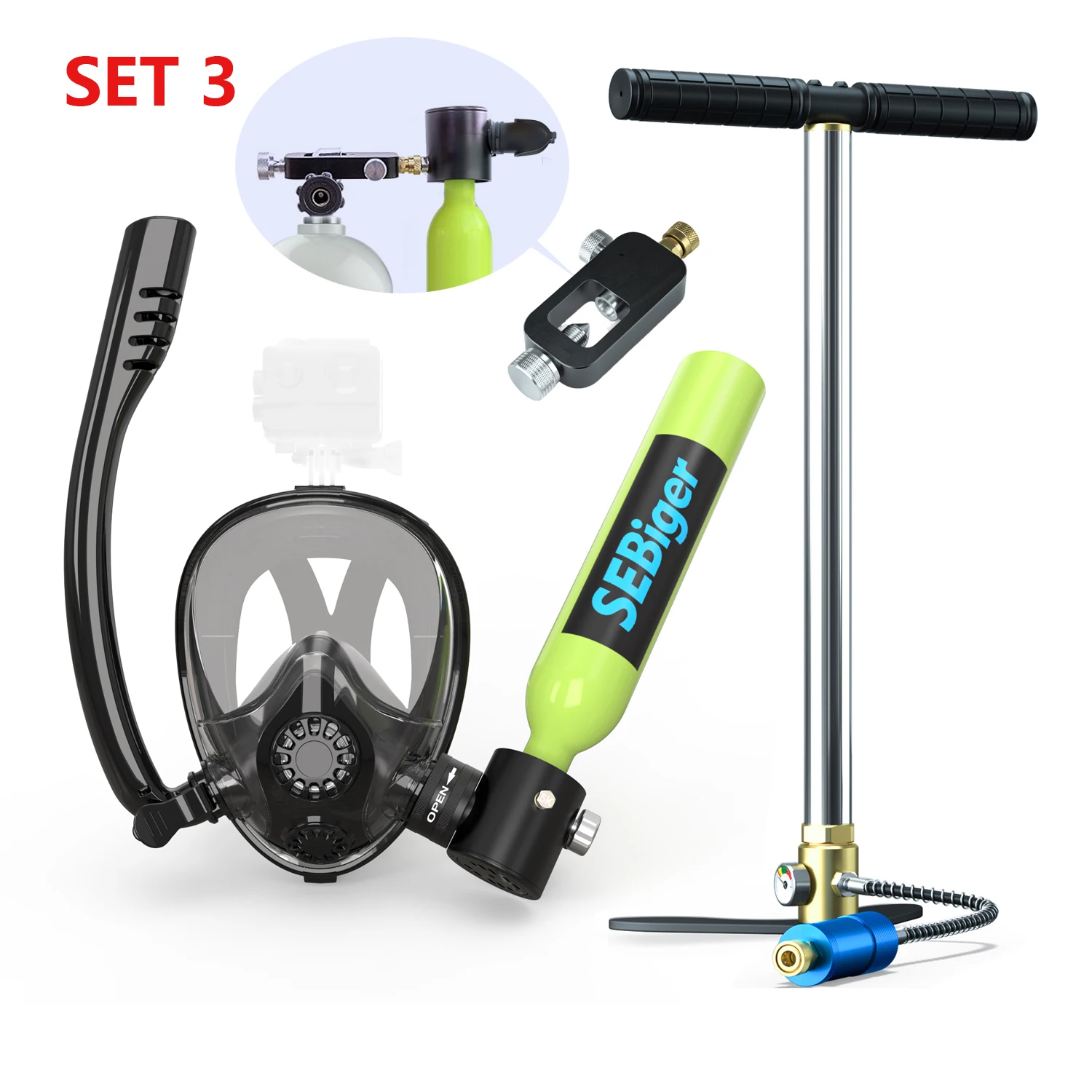 SEBIger 0.5L Diving diving tank Set and Full Face Mask for Beginner Swimmers,5-10 minutes underwater,Reusable,outdoor traveling