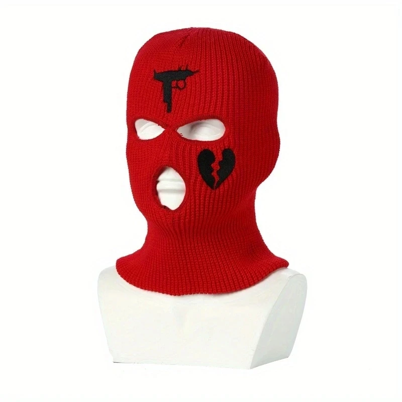 3 Holes Balaclava Mask Hat Winter Warm Unisex Embroidery Full Face Mask Knitted Cycling Ski Snowboard Hat Hip Hop Beanie Cap