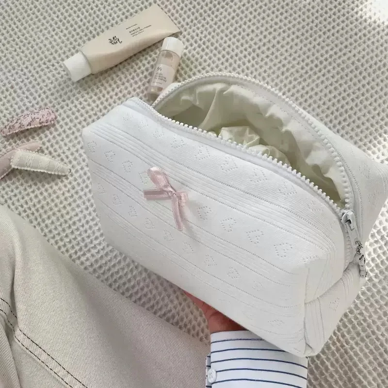 New Bow Cosmetic Bag Pink Flower Makeup Organizer Skincare Perfect Gift Washing Bag For Travel Cosmetics Storage Bag