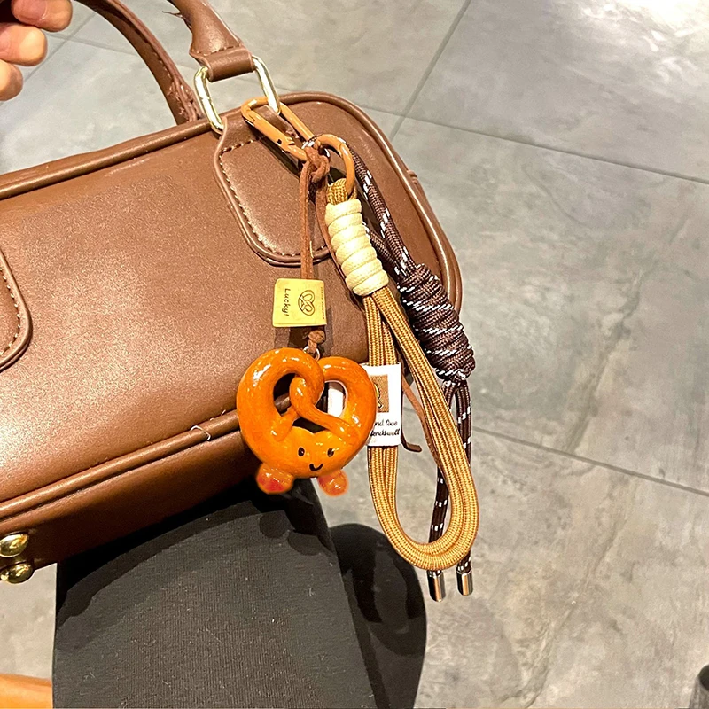 Delicate Bread Woven Rope Keychain Chocolate Anti-lost Bread Keychain Polyester Bagel Bag Pendant Decoration Woven
