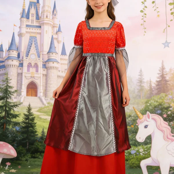 Girls' Outfit: 1 Long Witch Dress + 1 Red Pointed Hat; the Pointed Hat Can Fully Express Individuality and Give an Otherworldly Feel; the Soft and Flowing Black Fabric at the Top of the Hat and Sleeves Gives a Light and Agile Feel; Girls' Costumes for Halloween and Various Holiday Parties