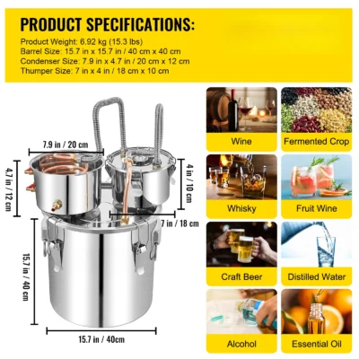 12L 20L 30L 50L Alcohol Brewing Distiller DIY Moonshine Apparatus Stainless Steel Still Whisky Beer Brandy Home Appliance