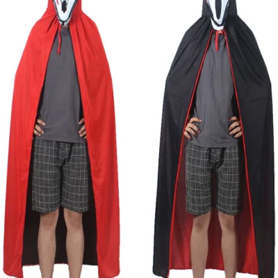 Halloween Women Men Clothes Cosplay Costume Adult Stand Collar Hooded Cape Black Red Reversible Cap Vampire Halloween Party