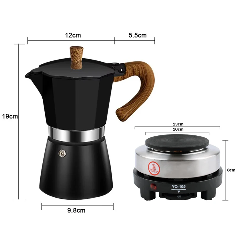110V/220V Vintage Wooden Handle Espresso Maker Moka Pot 300ml With Electric Furnace Classic Italian Cafe Tool Mocha Coffee Maker