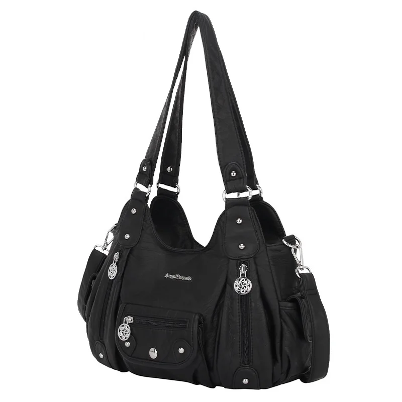 Women Handbags Satchel Top-handle Vintage PU Shoulder Bag 12.5”x4.4” Dumpling Pack Multi-pockets Shoulder Bags Wellet