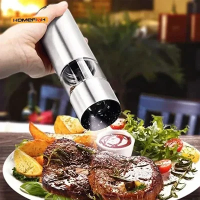 HOMEFISH Electric Salt And Pepper Grinder Set - Battery Operated Stainless Steel Mill With Light