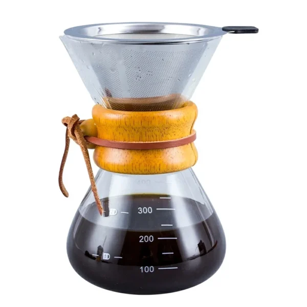 400ml 500ml 600ml 800ml 1000ml Glass Coffee Drip Wooden Collar Coffee Pot Borosilicate Chemex Glass Pour Over for Coffee Making