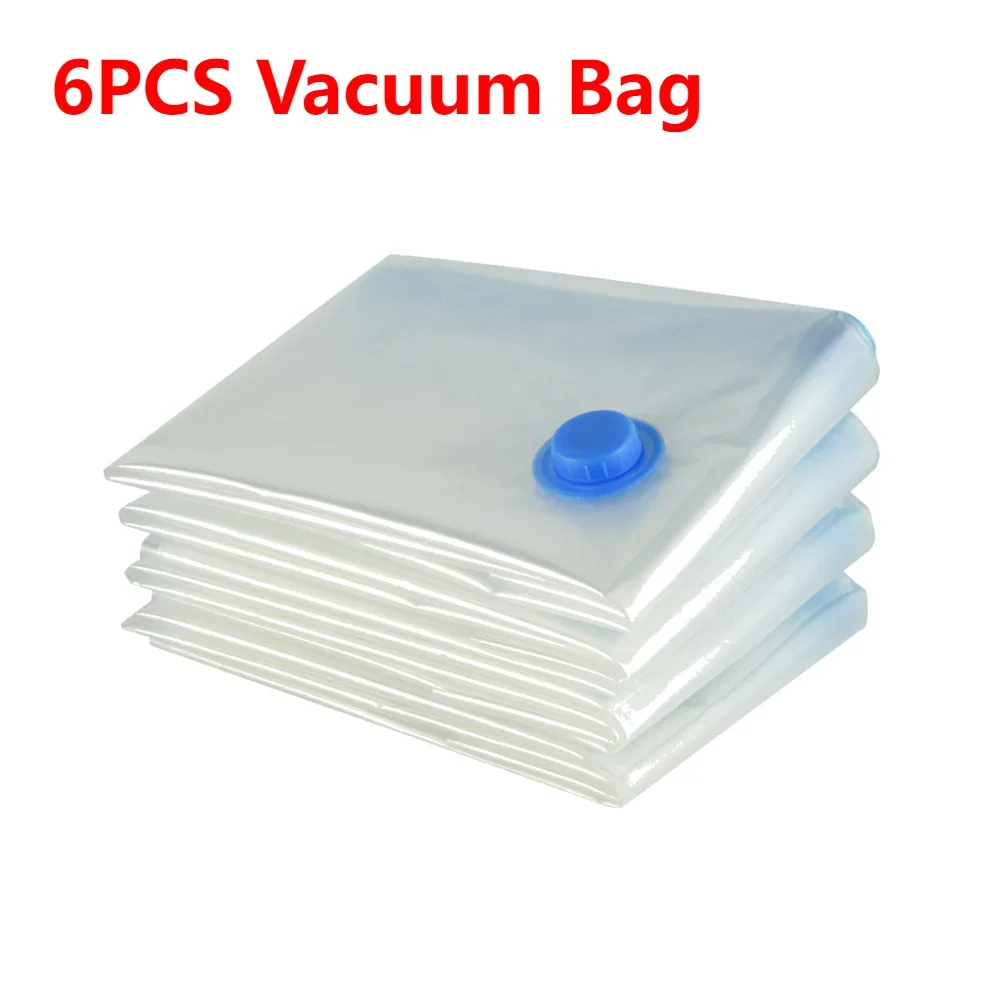 6PCS Vacuum Bag With Valve & Pump for Clothes Storing Large Plastic Compression Empty Bag Travel Accessories Storage Container