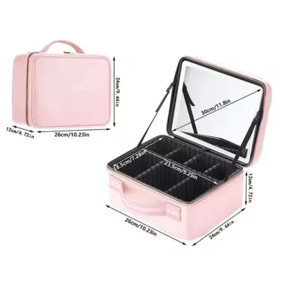 Smart 3 Color LED Cosmetic Case With Mirror Travel Makeup Bag Large Size Female Beauty Skincare Product Makeup Case For Women